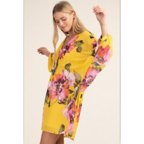 Trina Turk Mimosa Yellow Floral Print Shift Gentle Dress Small Resort Summer - Picture 3 of 11